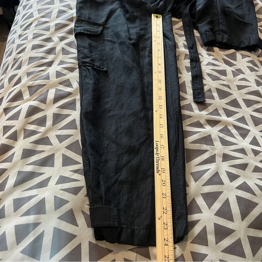 Aritzia Wilfred‎ Kafka Belted Linen Blend Pleated Cargo Pants Black Size 00
